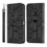 Árvore Gravada Para Sony Xperia Xz2 Wallet Case Preta Pur85