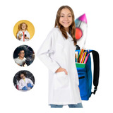 Avental Branco Infantil Fem Acinturado Escolar Labor M Longa