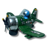 Avião Bate Volta Som E Luzes 1° Guerra Brinquedo Infantil Cor Verde