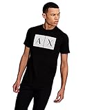 Ax Armani Exchange Camiseta Masculina Com Logotipo De Gola Redonda, Logotipo Da Grade Preto, M