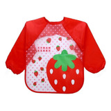 Babador Avental C  Mangas Impermeável Bebê Infantil Papinha Cor Vermelho Diversão