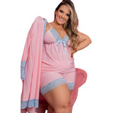 Baby Doll Plus Size Liso Algodão Doce Em Liganete Com Renda