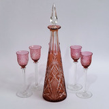 Baccarat - Garrafa E Cinco Taças Cristal Overlay