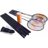 Badminton 4 Raquetes + 3 Petecas De Nylon Vollo Original