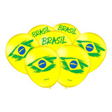 Balão-bexiga Verde Amarelo Copa Do Mundo Brasil - 25unidades
