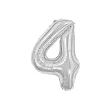 Balão De Número Metalizado Prata Gigante - 75 Cm (clique E Escolha Seu Número) (4, Prata)