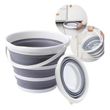 Balde Dobrável 10 Litros Retrátil Silicone Flexível Limpeza Casa Lavanderia Motorhome Colorido Ou Cinza Premium Aletronix