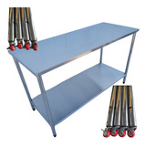 Bancada Inox 120x60 Com Rodizio Mesa Carrinho Inox Multiuso