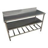 Bancada Inox 180x60 Espelho 2 Bases Inteira gradeada