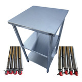 Bancada Inox 50x60 Industrial Com Rodinhas 2 Prateleiras