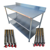 Bancada Inox Rodinhas 160x60