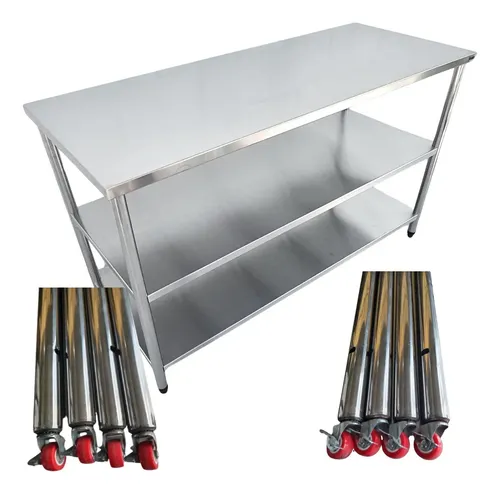 Bancada Inox Rodinhas 180x60