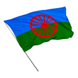Bandeira Cigana Povo Rom 1,50m X 1,0m Em Tecido Com Bastão