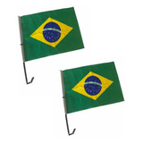 Bandeira Do Brasil De Tecido P/carro Suporte 2 Pçs Poliéster
