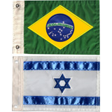 Bandeira Dupla Face Para Moto Brasil E Israel 14 X 20 