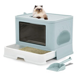 Banheiro Gato Fechado Filtro Anti odor Pá Coçadinha Luxo Cor Azul