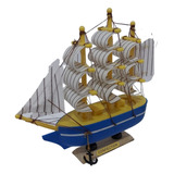 Barco A Vela De Madeira Veleiro Navio Miniatura Enfeite 16cm