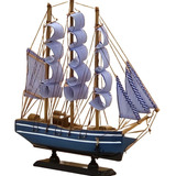 Barco Navio Decorativo 32 Cm   Madeira Maciça   Montado