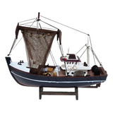 Barco Pesqueiro Decorativo 30 Cm   Em Madeira 30 X 26 Cm