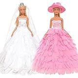 Barwa Vestido De Noiva Branco Com Véu E Roupas De Festa à Noite Princesa Rosa Veste Vestido Com Chapéu Para Boneca Barbie