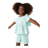 Bata Infantil Manga Curta Com Babados Linho E Viscose Hering