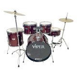 Bateria Acústica Completa X-pro Viper Com Banco Kit Pratos