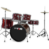 Bateria Acústica Ferragem Cromada Profire Bumbo 22 Vinho Cor Vermelho