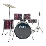 Bateria Completa Acústica X-pro Viper Com Banco Kit Pratos