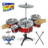 Bateria Infantil Acústica 5 Tambores Musical De Brinquedo Cor Vermelho