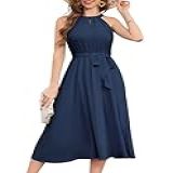 Bbonlinedress Vestido Feminino De Chiffon Frente única Formal Para Casamento, Dama De Honra, Formatura, Verão, Praia, Festa, Maxi Rodado, Vestido De Sol, Azul Marino, Xgg