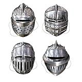 Beistle 4 Peças De Máscaras De Cavaleiro Medieval De Papel Com Acessórios De Fantasia De Halloween, 30,5 Cm A 33,6 Cm, Prata/preto