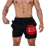 Bermuda 2 Em 1 Short Duplo Esportivo Com Bolso Academia Run 