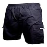 Bermuda Calção Brim Sarja Masculino Elástico Cordão Cargo 5 Bolsos Algodão Reforçado Uniforme Tamanho:m;cor:preto
