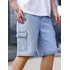 Bermuda Cargo Masculina Jeans Azul Passeio Trabalho 6 Bolsos