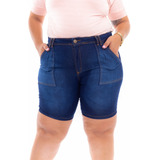 Bermuda Jeans Feminina Plus Size Confortável Cute