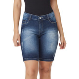 Bermuda Jeans Feminina Shorts Cintura Alta Tendência 2024