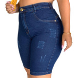 Bermuda Jeans Feminina Tamanho Grande Elastano Cintura Alta