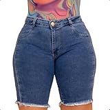 Bermuda Jeans Plus Size Feminino Cintura Alta Com Lycra Empina Bumbum (46, Azul)