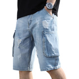 Bermuda Masculina Emolly   Ye Jeans Calças De 7 Pontos