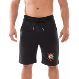 Bermuda Moletom Corinthians Masculina Shorts Bolso Cordão