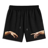 Bermuda Short Moletom Urban Mãos Streetwear Academia Sport