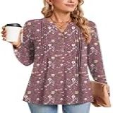 Bestbee Blusa Feminina De Manga Comprida Com Gola V, Camisas De Botão, Blusas Casuais De Outono, A2-flores-rosa Vermelho-2, Gg