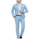 Bestgift Blazer Masculino De Cor Lisa Slim Com Um Botão E Calça Comprida, 2 Peças, Sky Blue, Us Xs(asian M )