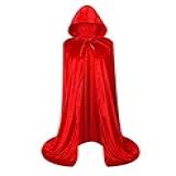 Bestgift — Roupão De Halloween Com Capuz De Comprimento Total Para O Dia Das Bruxas Com Capa Longa De Veludo Para Cosplay Fantasia Vermelha 150 Cm