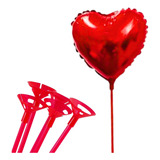 Bexiga Balões Namorados Coração Vareta Hastes - 10 Unid Cor Vermelho