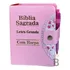 Bíblia Sagrada Letra Grande Botão Rosa C/ Harpa + Caneta