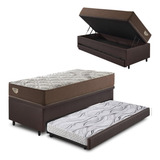 Bicama Baú C/courino Marrom 120 C/colchão Adorabile Ecoflex