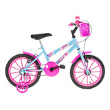 Bicicleta Aro 16 Infantil Com Rodinha Para Meninas Cor Azul Bebe - Rosa