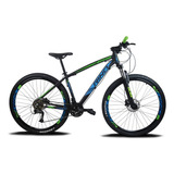 Bicicleta Aro 29 27v Rino Everest - Alivio 1.0 K7 + Trava Cor Preto/azul/verde Tamanho Do Quadro 15
