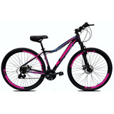 Bicicleta Aro 29 Feminina Alfameq Pandora Freio Disco Susp Cor Preto/rosa/azul Tamanho Do Quadro 17